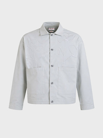 Men's Grey Boxy Fit Embroided Casual Bomber Jacket