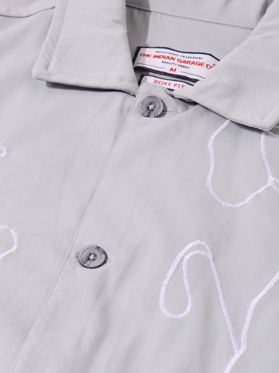 Men's Grey Boxy Fit Embroided Casual Jacket