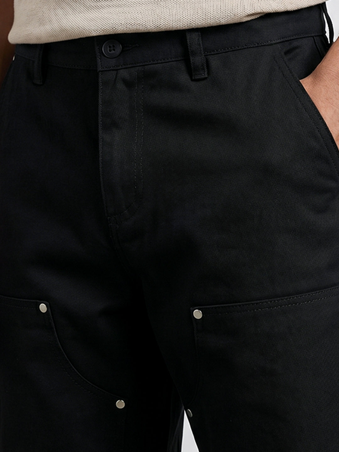 Men's Black Baggy Fit Solid Utility Trousers