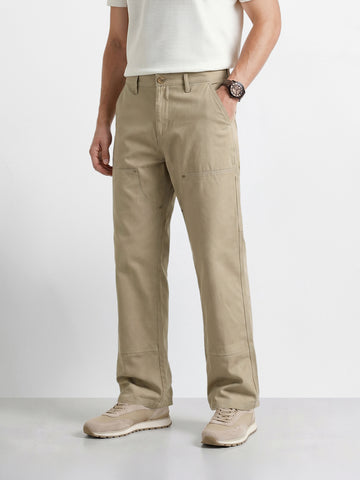 Men's Khaki Baggy Fit Solid Utility Trousers