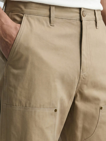 Men's Khaki Baggy Fit Solid Utility Trousers