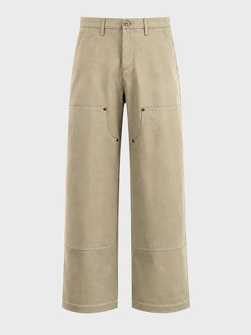 Men's Khaki Baggy Fit Solid Utility Trousers