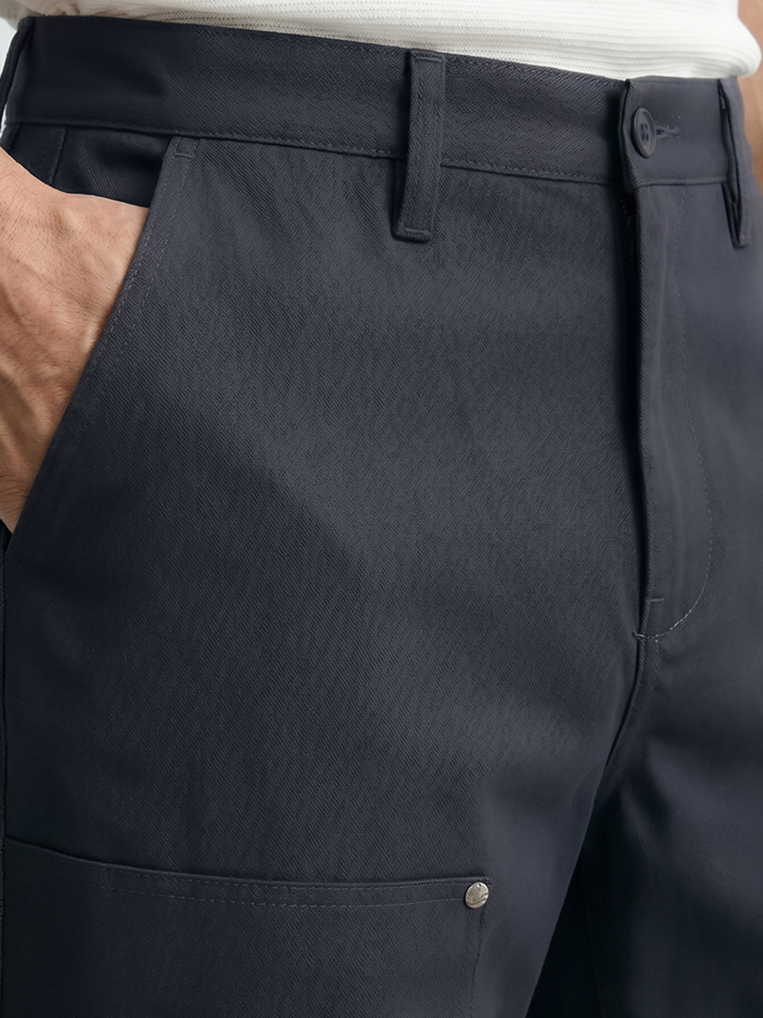 Men's Grey Baggy Fit Solid Utility Trousers