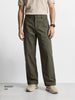 Men's Olive Baggy Fit Solid Utility Trousers