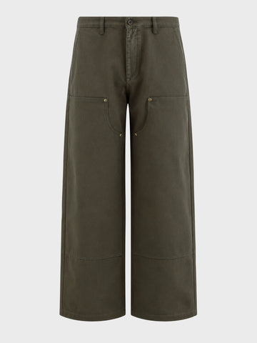 Men's Olive Baggy Fit Solid Utility Trousers