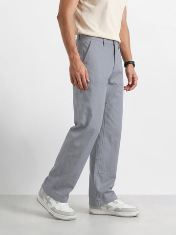 Men's Grey Baggy Fit Solid Utility Trousers