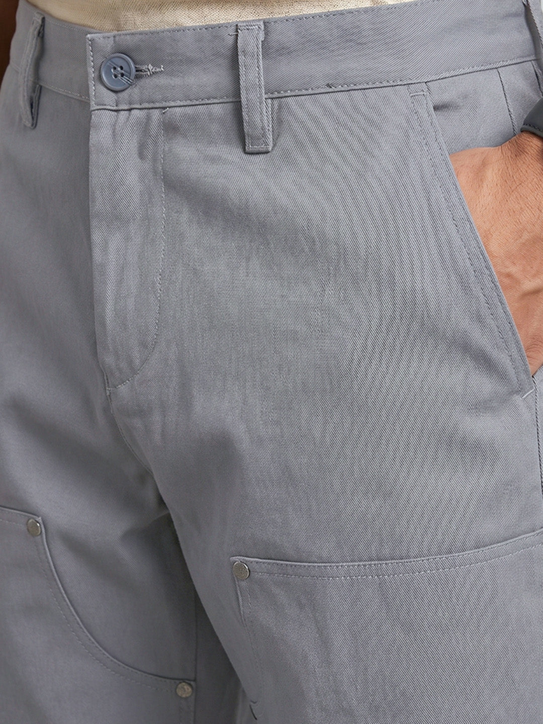 Men's Grey Baggy Fit Solid Utility Trousers