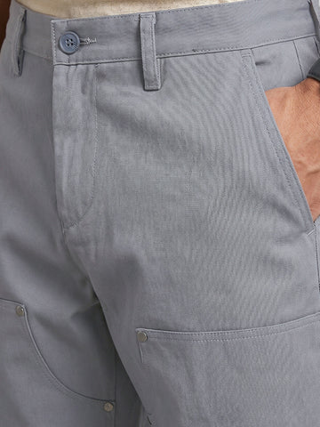 Men's Grey Baggy Fit Solid Utility Trousers