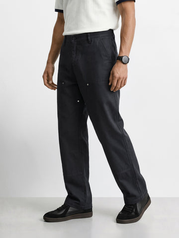 Men's Black Baggy Fit Solid Utility Trousers