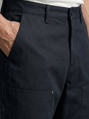 Men's Black Baggy Fit Solid Utility Trousers