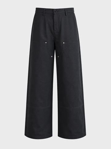 Men's Black Baggy Fit Solid Utility Trousers