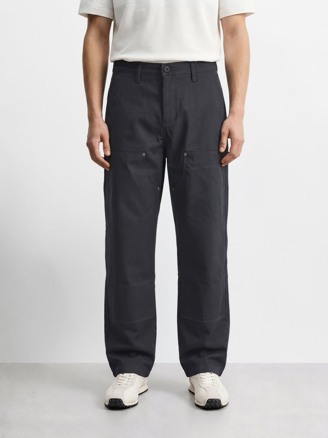 Men's Grey Baggy Fit Solid Utility Trousers