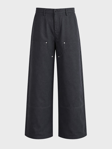 Men's Grey Baggy Fit Solid Utility Trousers
