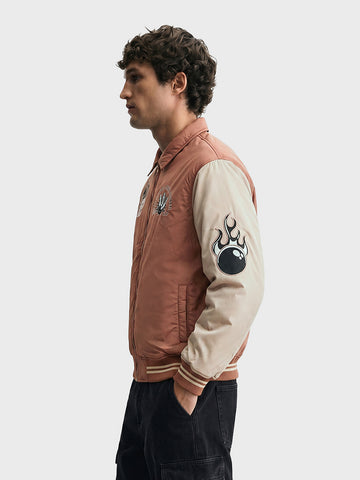 Men's Rust Relaxed Fit Embroidered Varsity Jacket