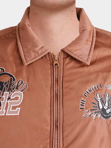 Men's Rust Relaxed Fit Embroidered Varsity Jacket
