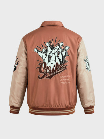 Men's Rust Relaxed Fit Embroidered Varsity Jacket