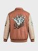 Men's Rust Relaxed Fit Embroidered Varsity Jacket