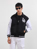 Men's Black Relaxed Fit Embroidered Varsity Jacket