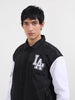 Men's Black Relaxed Fit Embroidered Varsity Jacket