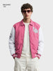Men's Pink Relaxed Fit Embroidered Varsity Jacket