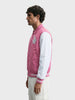 Men's Pink Relaxed Fit Embroidered Varsity Jacket