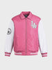 Men's Pink Relaxed Fit Embroidered Varsity Jacket
