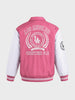 Men's Pink Relaxed Fit Embroidered Varsity Jacket