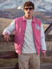 Men's Pink Relaxed Fit Embroidered Varsity Jacket