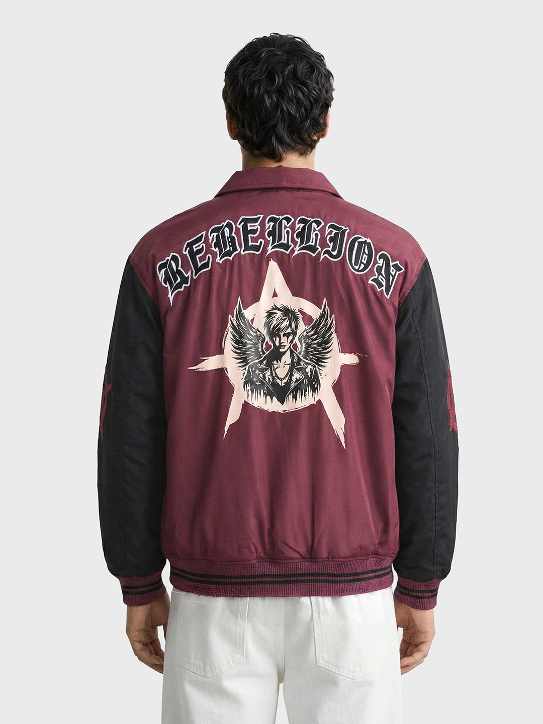 Men's Maroon Relaxed Fit Embroided Casual Jacket