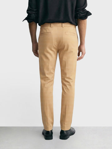 Men's Brown Slim Fit Solid Formal Chinos