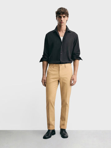 Men's Brown Slim Fit Solid Formal Chinos