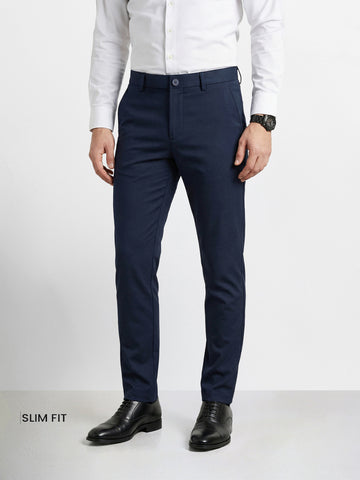 Men's Navy Blue Slim Fit Solid Formal Chinos
