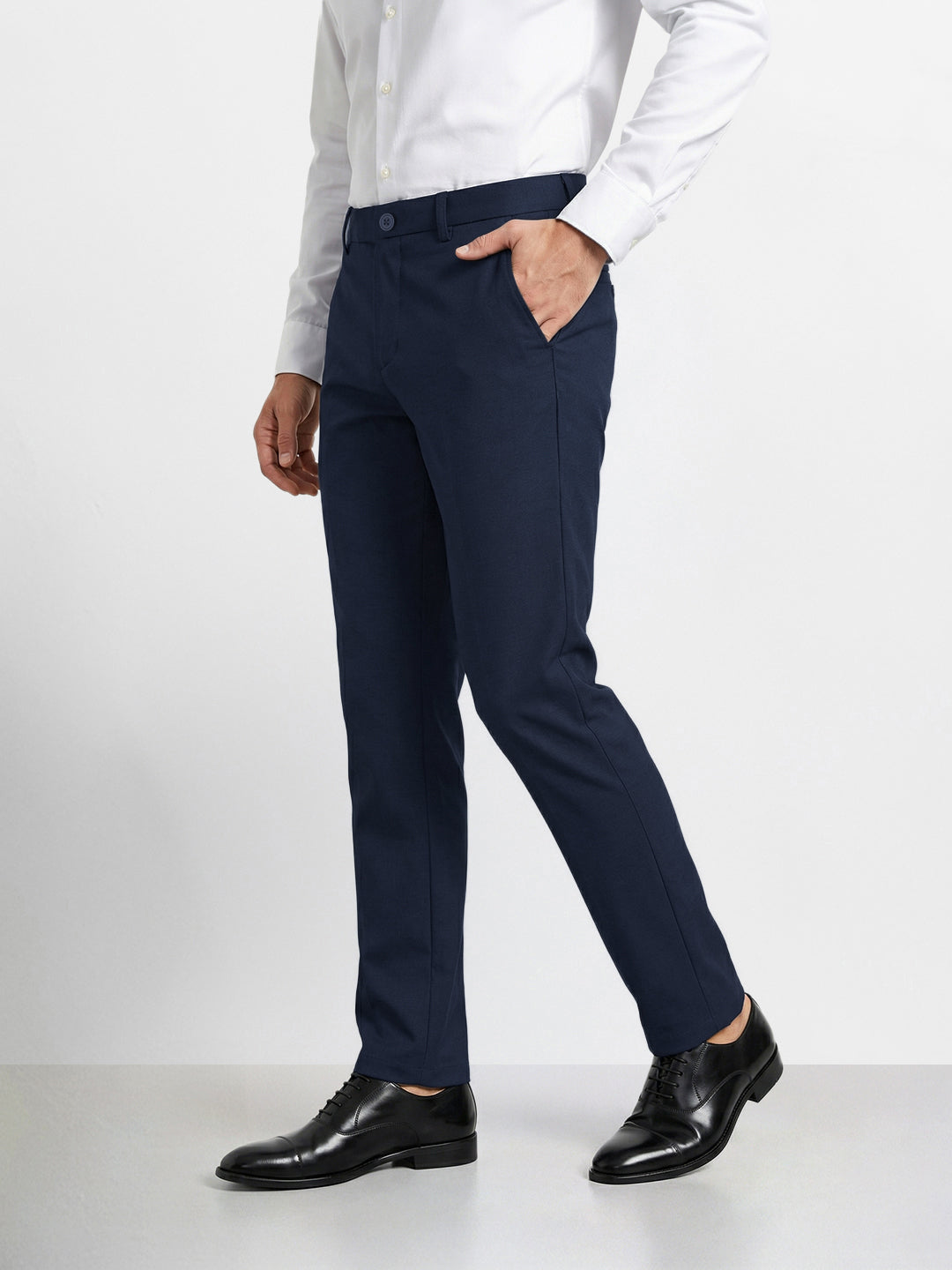 Men's Navy Blue Slim Fit Solid Formal Chinos