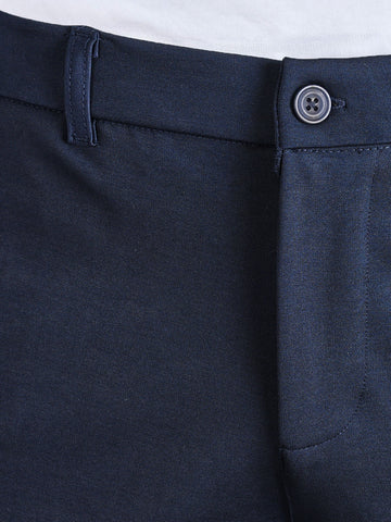 Men's Navy Blue Slim Fit Solid Formal Chinos