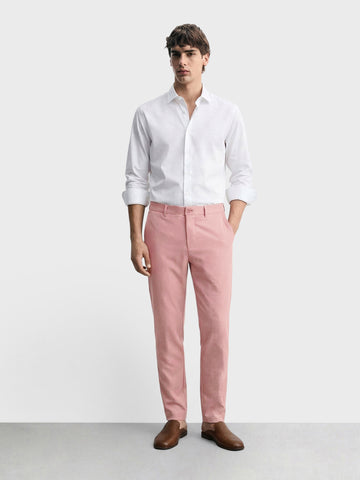 Men's Pink Slim Fit Solid Formal Chinos
