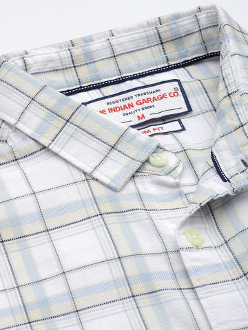 Men's White Slim Fit Checked Casual Shirt