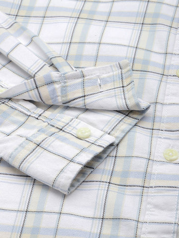 Men's White Slim Fit Checked Casual Shirt