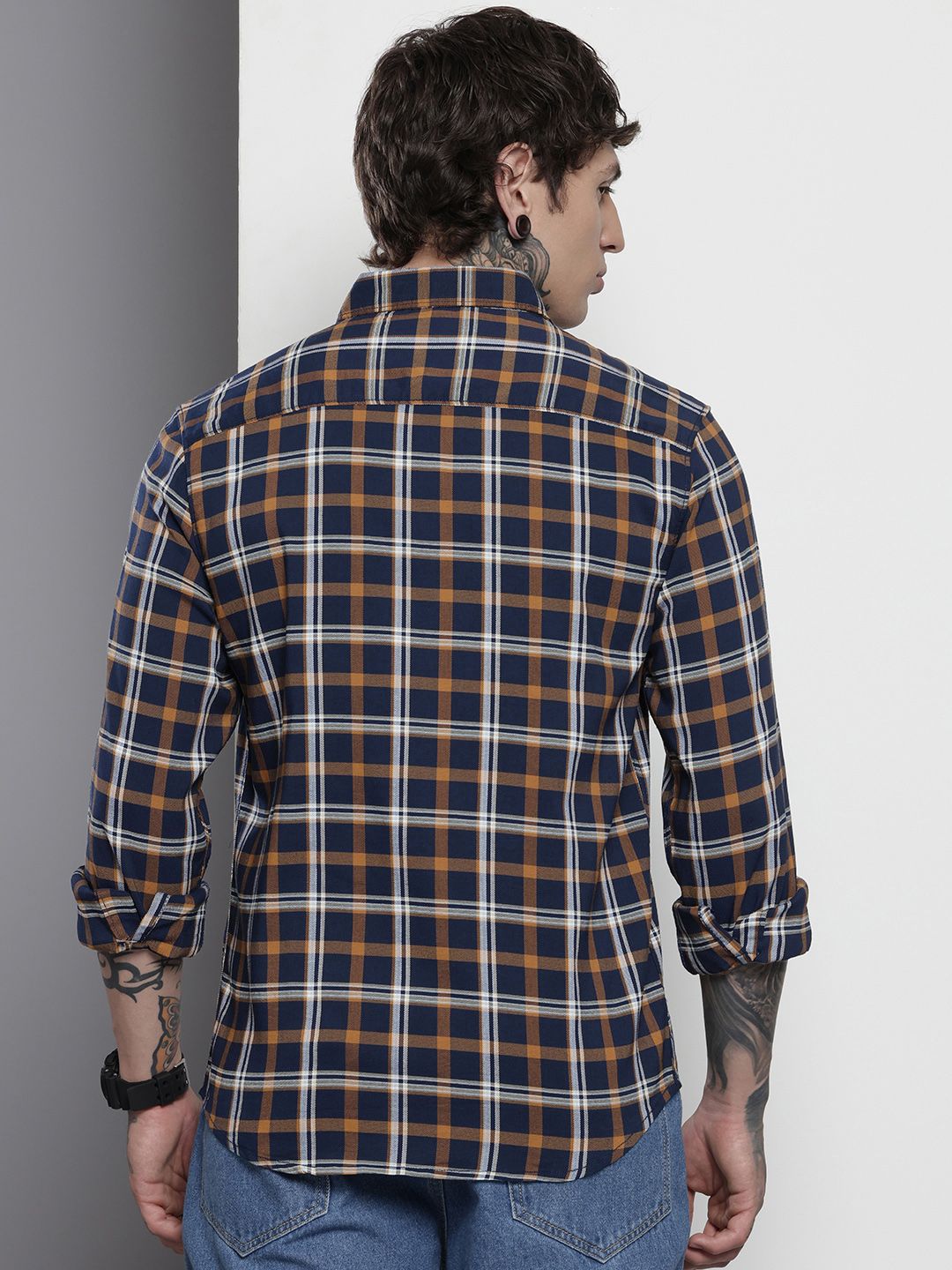 Men's Blue Blue Slim Fit Checked Casual Shirt