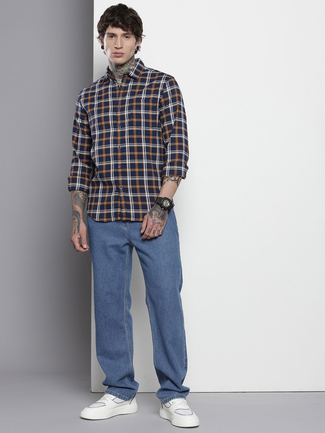 Men's Blue Blue Slim Fit Checked Casual Shirt