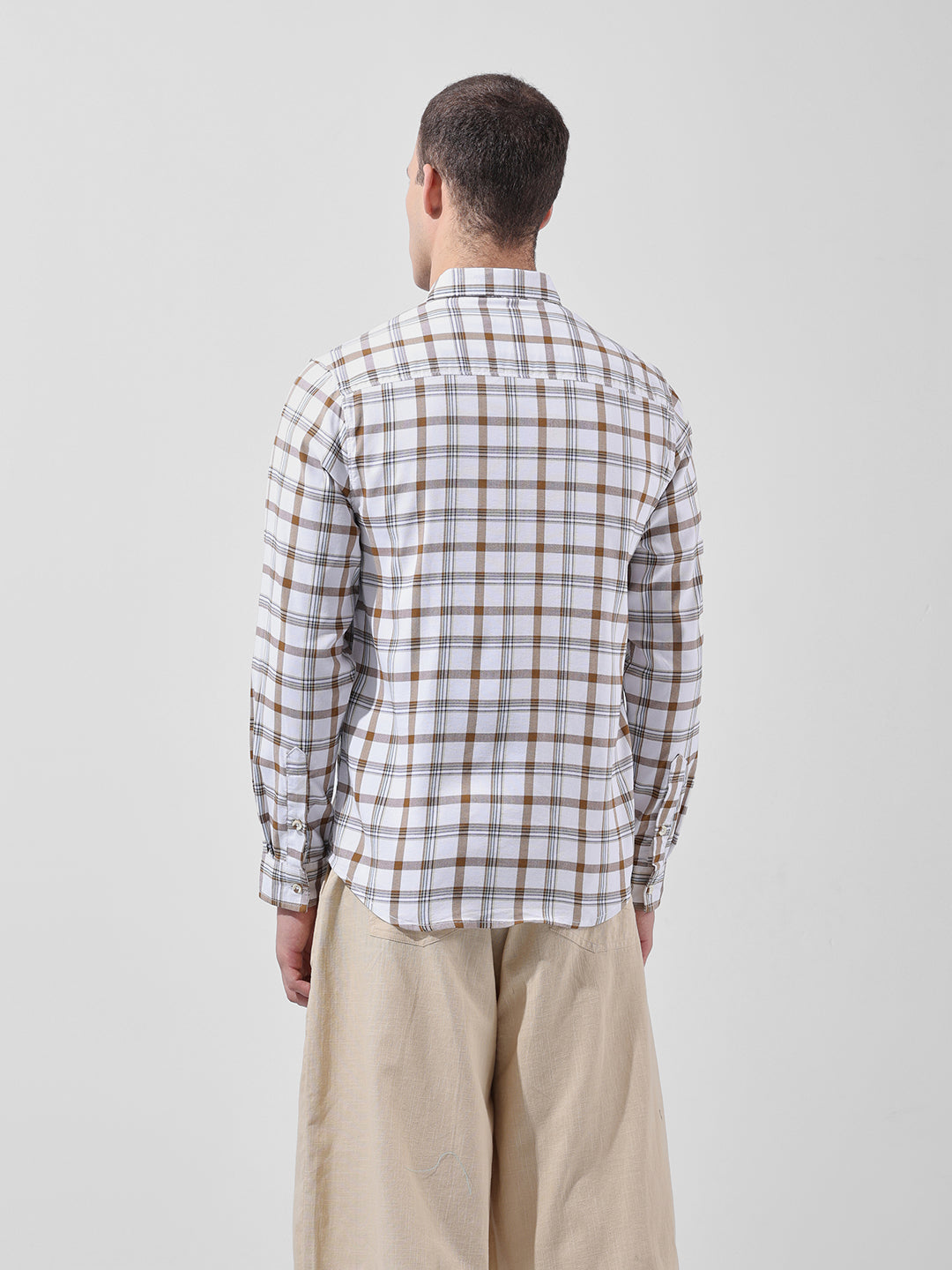 Men's White Slim Fit Checked Casual Shirt