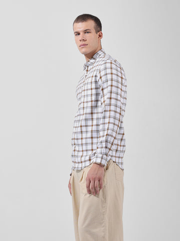 Men's White Slim Fit Checked Casual Shirt