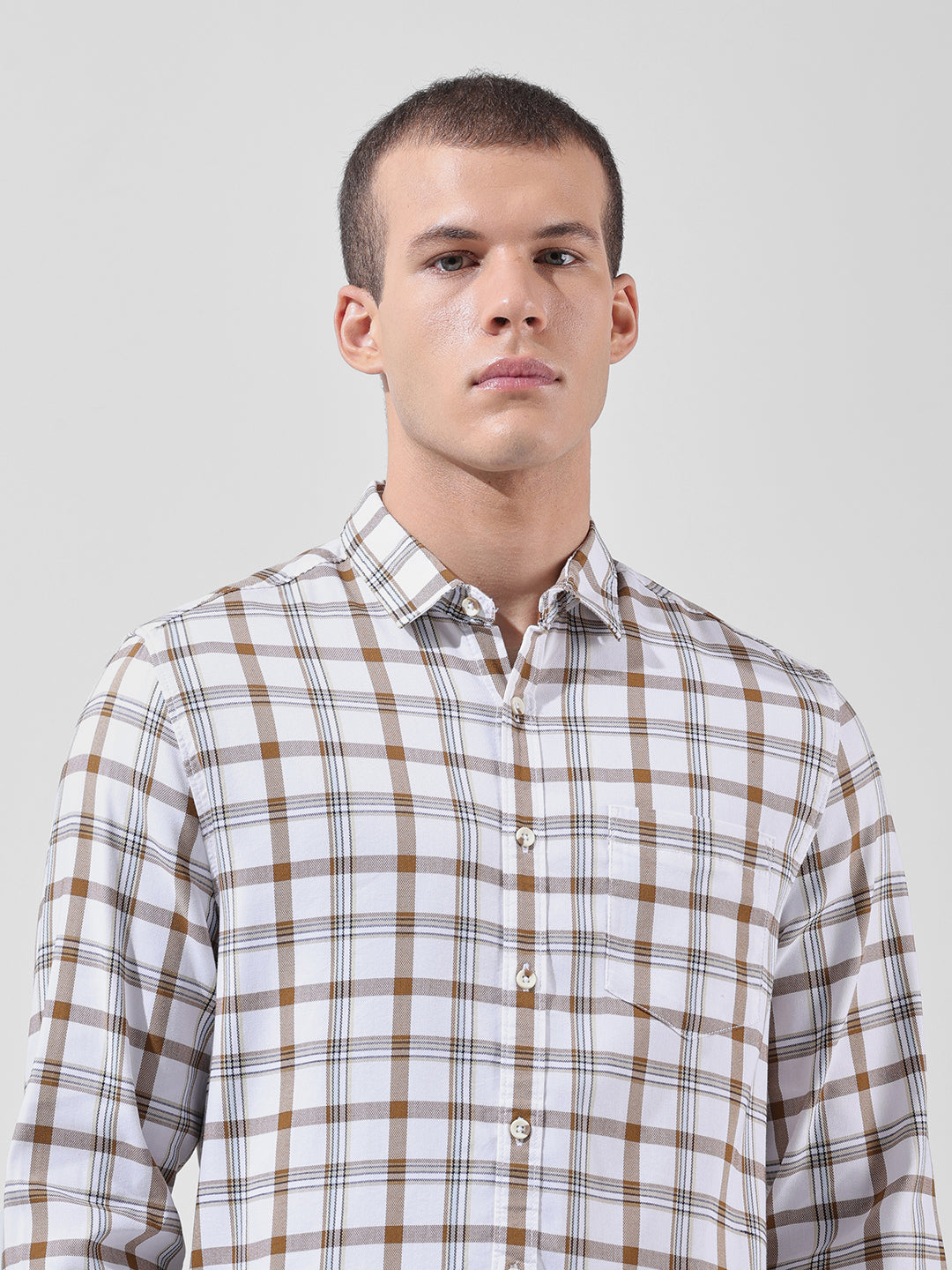Men's White Slim Fit Checked Casual Shirt