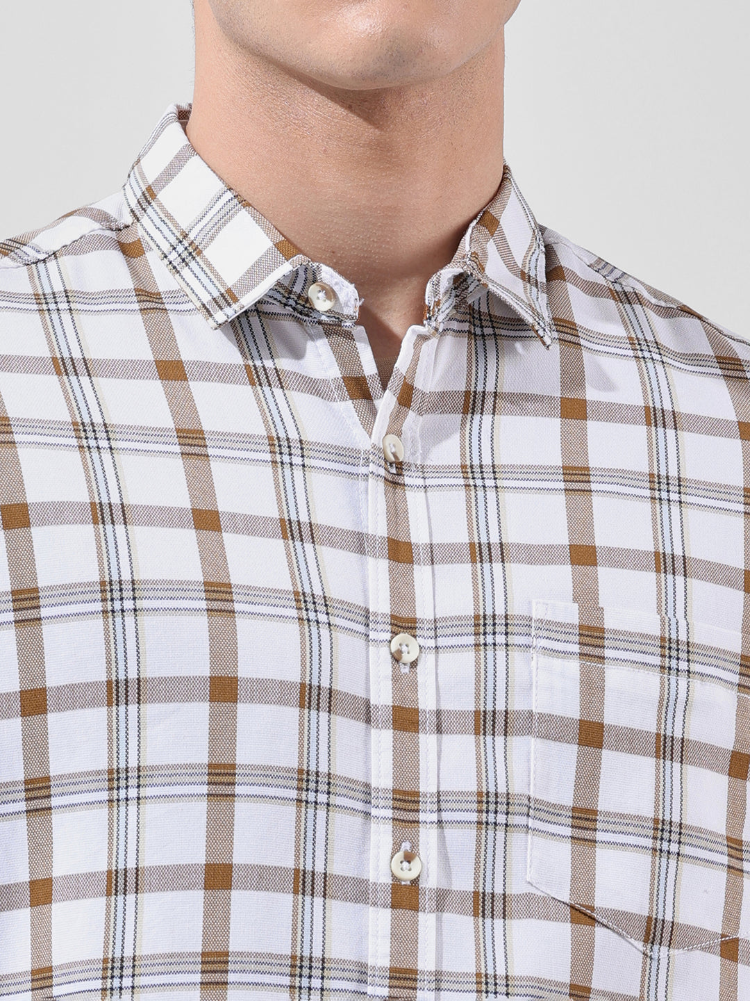Men's White Slim Fit Checked Casual Shirt