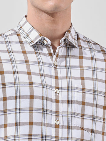 Men's White Slim Fit Checked Casual Shirt