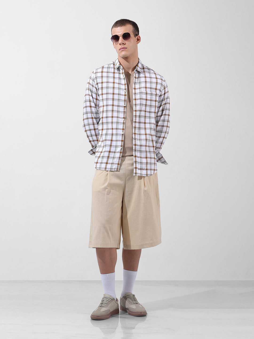 Men's White Slim Fit Checked Casual Shirt