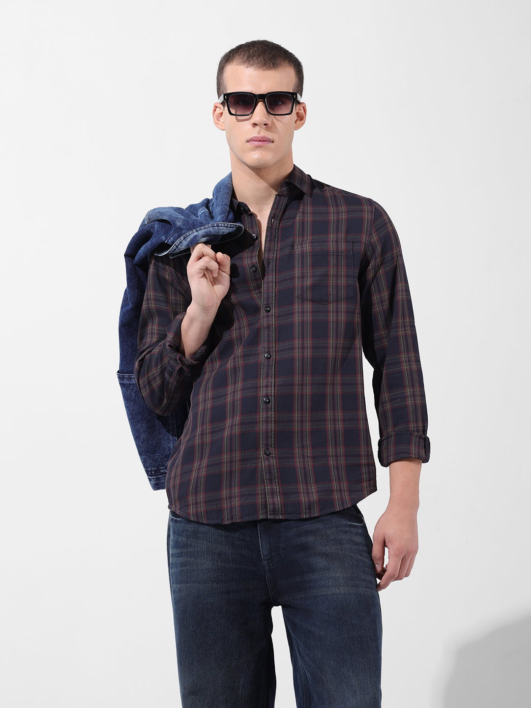Men's Black Slim Fit Checked Casual Shirt
