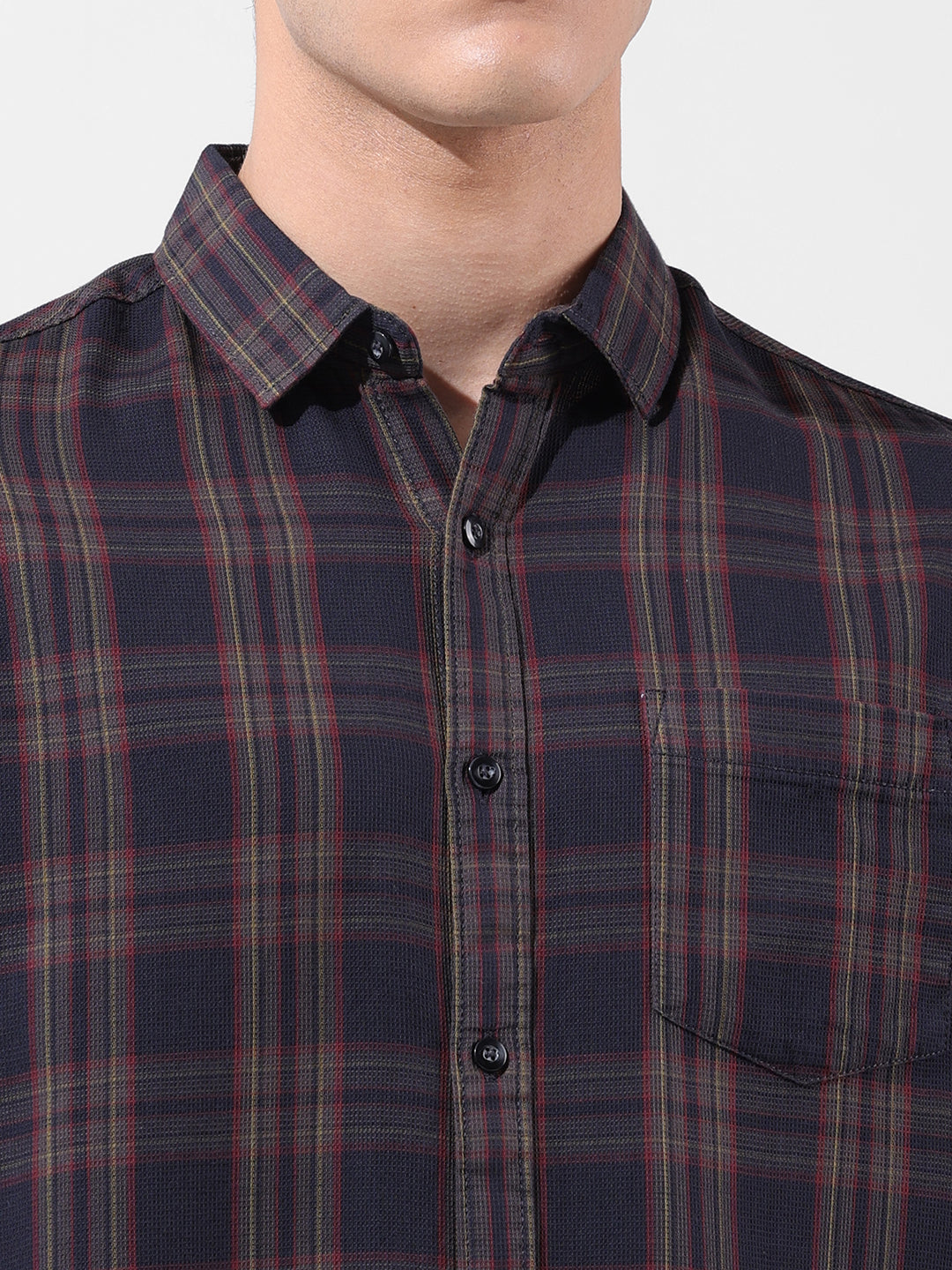 Men's Black Slim Fit Checked Casual Shirt