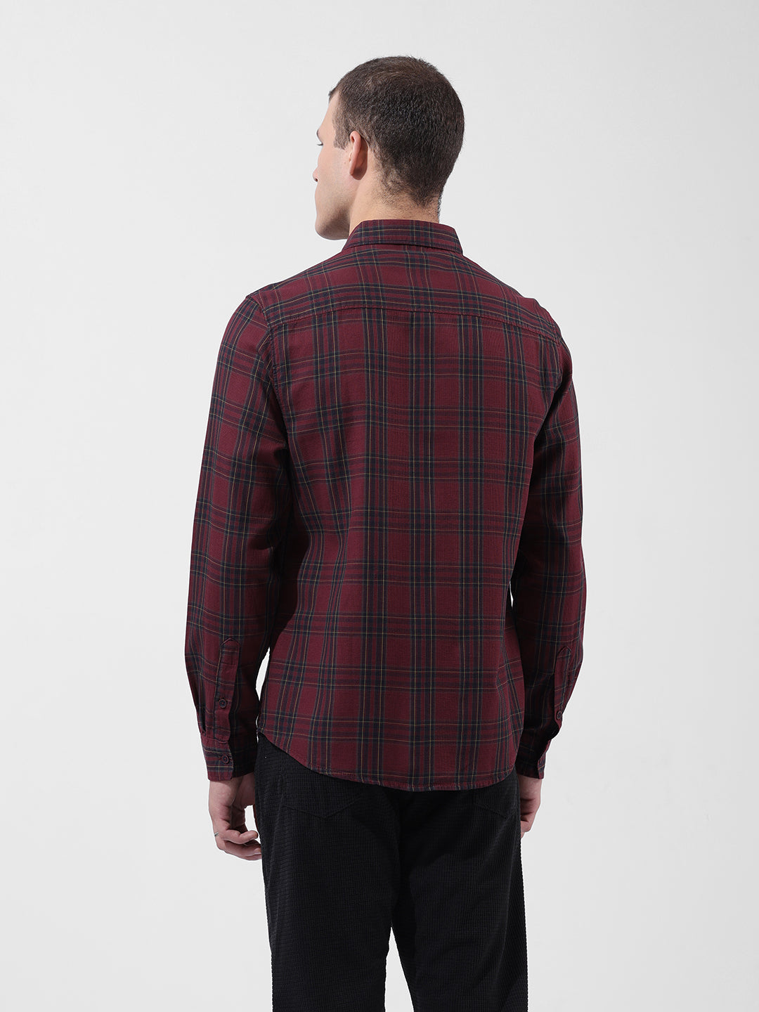 Men's Wine Slim Fit Checked Casual Shirt