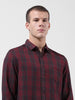 Men's Maroon Slim Fit Checked Casual Shirt