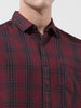 Men's Maroon Slim Fit Checked Casual Shirt